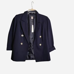 Venus Navy Blue Double-Breasted Blazer with Gold Buttons - Size 8 (NWT)